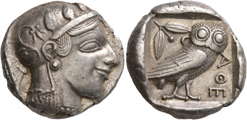 ATTICA. Athens. Circa 455-449 BC. Tetradrachm (Silver, 23 mm, 17.19 g, 5 h). Hea...