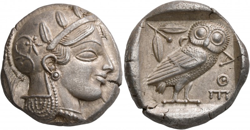 ATTICA. Athens. Circa 455-449 BC. Tetradrachm (Silver, 24 mm, 17.16 g, 1 h). Hea...