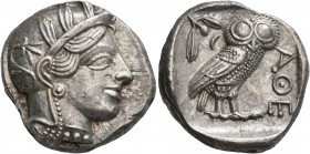 ATTICA. Athens. Circa 430s-420s BC. Tetradrachm (Silver, 23 mm, 17.16 g, 4 h). Head of Athena to right, wearing crested Attic helmet decorated with th...