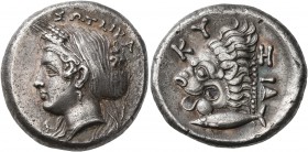 MYSIA. Kyzikos. Circa 410-390 BC. Tetradrachm (Silver, 24 mm, 14.81 g, 2 h). ΣΩΤΕΙΡΑ Head of Kore to left, wearing wreath of grain ears, pendant earri...