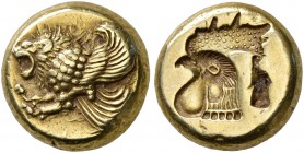 LESBOS. Mytilene. Circa 521-478 BC. Hekte (Electrum, 9 mm, 2.57 g, 12 h). Forepart of a winged lion to left. Rev. Incuse head of a rooster to left wit...