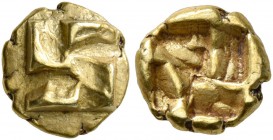 IONIA. Uncertain. Circa 625-600 BC. Myshemihekte – 1/24 Stater (Electrum, 7 mm, 0.66 g), Phokaic standard. Raised clockwise swastika pattern. Rev. Qua...