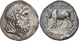 CARIA. Antioch ad Maeandrum. Circa 168-145. Tetradrachm (Silver, 27 mm, 15.92 g, 12 h), Eunikos, magistrate. Laureate head of Zeus to right. Rev. ANTI...