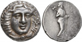 SATRAPS OF CARIA. Maussolos, circa 377/6-353/2 BC. Tetradrachm (Silver, 23 mm, 15.18 g, 12 h), Halikarnassos. Laureate head of Apollo facing slightly ...
