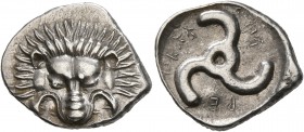 DYNASTS OF LYCIA. Perikles, circa 380-360 BC. 1/3 Stater (Silver, 18 mm, 2.81 g). Facing lion's scalp. Rev. &#66195;&#66177;-&#66197;&#66182;-&#66187;...