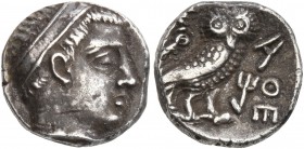 ARABIA. Qataban. Unknown ruler(s) , circa late 3rd century-150 BC. Hemidrachm (Silver, 12 mm, 1.96 g, 10 h), imitating Athens. Diademed male head to r...