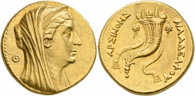 PTOLEMAIC KINGS OF EGYPT. Arsinoe II, wife of Ptolemy II, died 270 BC. Oktadrachm or Mnaieion (Gold, 27 mm, 27.78 g, 12 h), Alexandria, circa 253/2. D...