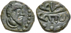 KINGS OF OSRHOENE (EDESSA). Ma'nu VIII Philoromaios, 167-179. AE (Bronze, 10 mm, 0.93 g, 10 h). Bearded and draped bust of Lucius Verus (?) to right. ...