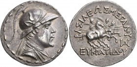 BAKTRIA, Greco-Baktrian Kingdom. Eukratides I , circa 170-145 BC. Tetradrachm (Silver, 33 mm, 16.32 g, 12 h), circa 162-145. Diademed and draped bust ...