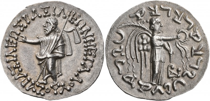 INDO-SKYTHIANS. Azes, circa 58-12 BC. Tetradrachm (Silver, 31 mm, 9.30 g, 1 h). ...
