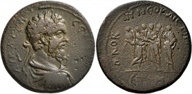 PONTUS. Neocaesarea. Septimius Severus , 193-211. Tetrassarion (Bronze, 28 mm, 19.01 g, 1 h), CY 141 = 204/5. AY K Λ CЄΠ CЄYH[POC] Laureate, draped an...