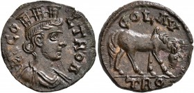 TROAS. Alexandria Troas. Pseudo-autonomous issue . 'As' (Bronze, 21 mm, 5.47 g, 6 h), early to mid 3rd century. COL TROA Turreted and draped bust of t...