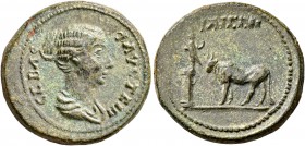 TROAS. Ilium. Faustina Junior , Augusta, 147-175. Assarion (Bronze, 21 mm, 6.21 g, 7 h). ΦAYCTEIN CEBAC Draped bust of Faustina II to right. Rev. IΛIE...