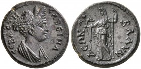 LYDIA. Blaundus. Sabina , Augusta, 128-136/7. Hemiassarion (Orichalcum, 18 mm, 4.24 g, 6 h). CABЄINA CЄBACTH Draped bust of Sabina to right, wearing s...