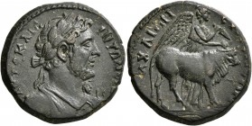 PHRYGIA. Eumeneia. Antoninus Pius , 138-161. Triassarion (Orichalcum, 24 mm, 9.81 g, 12 h). AYTO KAIC ANTΩNЄINOC Laureate and cuirassed bust of Antoni...