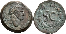 SYRIA, Seleucis and Pieria. Antioch. Galba , 68-69. As (Bronze, 24 mm, 7.59 g, 1 h). IM•SER•SVL•GALBA •CAE Laureate head of Galba to right. Rev. Large...