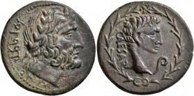 SYRTICA. Sabratha. Augustus , 27 BC-AD 14. 'Dupondius' (Bronze, 31 mm, 19.36 g, 6 h). SBRT'N - MN ŞY (in Neo-Punic) Laureate head of Baal-Melqart to r...