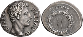 Augustus, 27 BC-AD 14. Denarius (Silver, 19 mm, 3.83 g, 7 h), uncertain mint in Spain, 19-18 BC. CAESAR AVGVSTVS Bare head of Augustus to right. Rev. ...