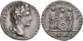Augustus, 27 BC-AD 14. Denarius (Silver, 18 mm, 3.81 g, 5 h), Lugdunum, 2 BC-AD 4. CAESAR AVGVSTVS DIVI F PATER PATRIAE Laureate head of Augustus to r...
