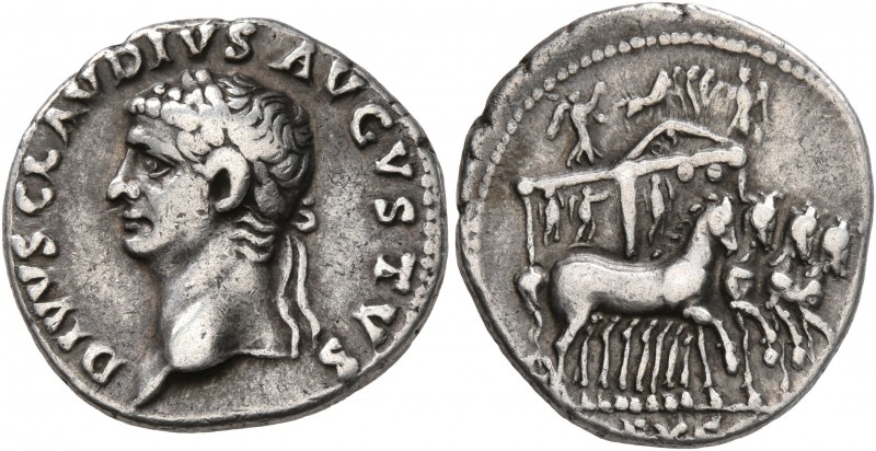 Divus Claudius, died 54. Denarius (Silver, 18 mm, 3.70 g, 3 h), Rome, October-De...
