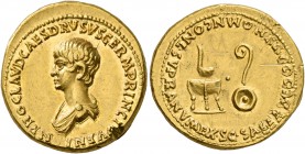 Nero, as Caesar, 50-54. Aureus (Gold, 20 mm, 7.81 g, 4 h), Rome, 51-54. NERO CLAVD CAES DRVSVS GERM PRINC IVVENT Bare-headed and draped bust of Nero t...