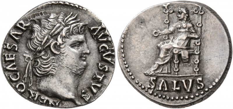 Nero, 54-68. Denarius (Silver, 17 mm, 3.52 g, 6 h), Rome, 65-66. NERO CAESAR AVG...