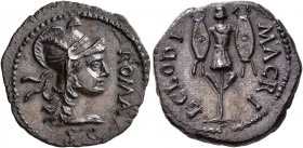 Clodius Macer, usurper, 68. Denarius (Silver, 17 mm, 2.99 g, 12 h), uncertain mint in North Africa (Carthage?), spring-summer 68. ROMA - S C Head of R...