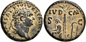 Titus, 79-81. Semis (Orichalcum, 17 mm, 4.52 g, 7 h), uncertain mint (in Thrace?), 80-81. IMP T CAESAR DIVI VESPAS F AVG Laureate head of Titus to rig...
