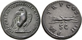 Hadrian, 117-138. Quadrans (Orichalcum, 19 mm, 4.42 g, 6 h), Rome, 121-122. IMP CAESAR TRAIAN HADRIANVS AVG Eagle standing right, wings spread and hea...