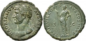 Hadrian, 117-138. As (Copper, 27 mm, 11.77 g, 7 h), Rome, circa 132-134. HADRIANVS AVGVSTVS Laureate head of Hadrian to left. Rev. TRANQVILLITAS AVG C...