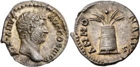 Hadrian, 117-138. Denarius (Silver, 18 mm, 3.49 g, 7 h), Rome, 134-138. HADRIANVS AVG COS III P P Bare head of Hadrian to right. Rev. ANNONA AVG Modiu...