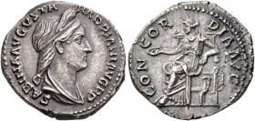 Sabina, Augusta, 128-136/7. Denarius (Silver, 17 mm, 3.58 g, 6 h), Rome. SABINA AVGVSTA HADRIANI AVG P P Diademed and draped bust of Sabina to right. ...