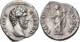 Aelius, Caesar, 136-138. Denarius (Silver, 17 mm, 2.96 g, 7 h), Rome, 137. L AELIVS CAESAR Bare head of Aelius to right. Rev. TR POT COS II Felicitas ...