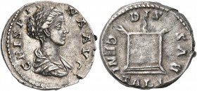 Crispina, Augusta, 178-182. Denarius (Silver, 18 mm, 3.45 g, 6 h), Rome, circa 178-182. CRISPINA AVGVSTA Draped bust of Crispina to right. Rev. DIS - ...