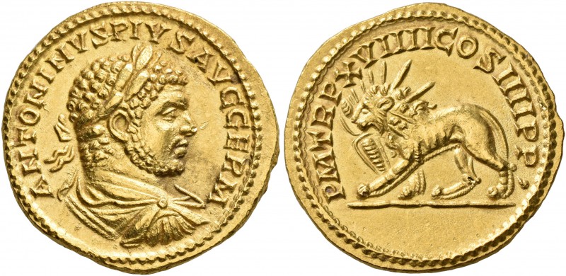 Caracalla, 198-217. Aureus (Gold, 20 mm, 6.31 g, 6 h), Rome, 216. ANTONINVS PIVS...