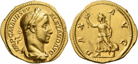 Severus Alexander, 222-235. Aureus (Gold, 21 mm, 6.38 g, 12 h), Rome, 226. IMP C M AVR SEV ALEXAND AVG Laureate and draped bust of Severus Alexander t...