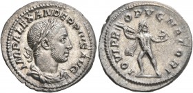 Severus Alexander, 222-235. Denarius (Silver, 20 mm, 3.38 g, 7 h), Rome, 232. IMP ALEXANDER PIVS AVG Laureate, draped and cuirassed bust of Severus Al...