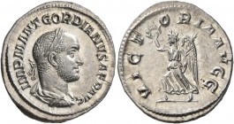 Gordian II, 238. Denarius (Silver, 19 mm, 3.27 g, 6 h), Rome, March-April 238. IMP M ANT GORDIANVS AFR AVG Laureate, draped and cuirassed bust of Gord...