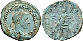 Gordian III, 238-244. Sestertius (Orichalcum, 30 mm, 20.39 g, 1 h), Rome, 243. IMP GORDIANVS PIVS FEL AVG Laureate, draped and cuirassed bust of Gordi...