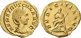 Herennia Etruscilla, Augusta, 249-251. Aureus (Gold, 21 mm, 4.08 g, 1 h), Rome. HER ETRVSCILLA AVG Draped bust of Herennia Etruscilla to right, wearin...