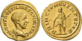 Hostilian, 251. Aureus (Gold, 19 mm, 3.80 g, 7 h), Rome. C VALENS HOSTIL MES QVINTVS N C Bare-headed and draped bust of Hostilian to right, seen from ...