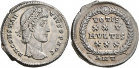 Constantius II, 337-361. Siliqua (Silver, 19 mm, 3.11 g, 5 h), Antiochia, 347-355. D N CONSTAN-TIVS P F AVG Pearl-diademed head of Constantius II to r...