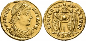 Valens, 364-378. Solidus (Gold, 21 mm, 4.43 g, 12 h), Treveri, 368. D N VALEN-S P F AVG Pearl-diademed, draped and cuirassed bust of Valens to right. ...