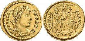 Valens, 364-378. Solidus (Gold, 21 mm, 4.45 g, 7 h), Treveri, late 372. D N VALEN-S P F AVG Rosette-diademed, draped and cuirassed bust of Valens to r...