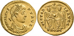 Valens, 364-378. Solidus (Gold, 20 mm, 4.50 g, 1 h), Treveri, 373-375. D N VALENS P F AVG Pearl-diademed, draped and cuirassed bust of Valens to right...