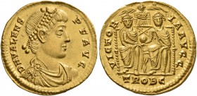 Valens, 364-378. Solidus (Gold, 21 mm, 4.44 g, 1 h), Treveri, 373-375. D N VALENS P F AVG Pearl-diademed, draped and cuirassed bust of Valens to right...