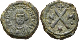 Revolt of the Heraclii, 608-610. Dekanummium (Bronze, 16 mm, 5.04 g, 6 h), Carthage. ЄRACLIO CONSVLI Bare-headed facing bust of the Exarch Heraclius, ...