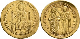 Romanus III Argyrus, 1028-1034. Histamenon (Gold, 24 mm, 4.40 g, 6 h), Constantinopolis. +IҺS XIS RЄX RЄςNANTIҺm Christ Pantokrator seated facing on t...