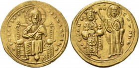 Romanus III Argyrus, 1028-1034. Histamenon (Gold, 23 mm, 4.42 g, 7 h), Constantinopolis. +IҺS XIS RЄX RЄςNANTIҺm Christ Pantokrator seated facing on t...