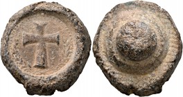 Byzantine Seals. Seal (Lead, 27 mm, 46.65 g), circa 5th-7th centuries. Large Latin cross within laurel wreath; all within round incuse. A bold and imp...